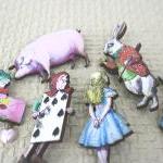 Alice In Wonderland Pin Brooch Mr. Rabbit Wooden